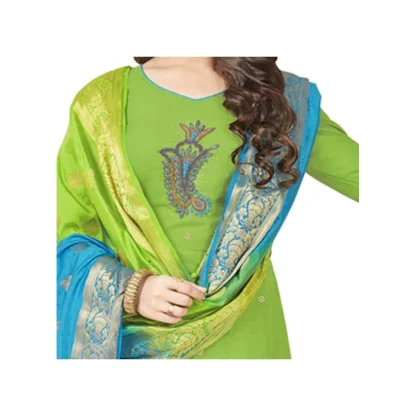 Women's South Slub Cotton Unstitched Salwar-Suit Material With Dupatta (Green, 2 Mtr) - Image 2