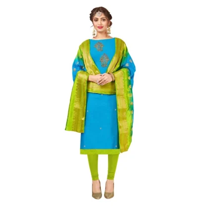 Women's South Slub Cotton Unstitched Salwar-Suit Material With Dupatta (Sky Blue, 2 Mtr)