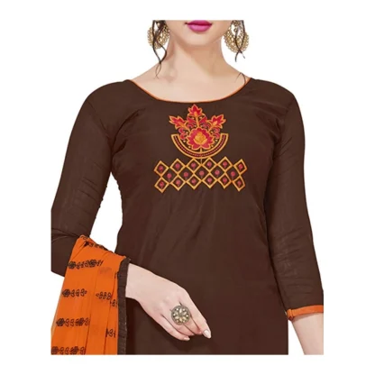 Women's Modal Silk Unstitched Salwar-Suit Material With Dupatta (Brown, 2 Mtr) - Image 3