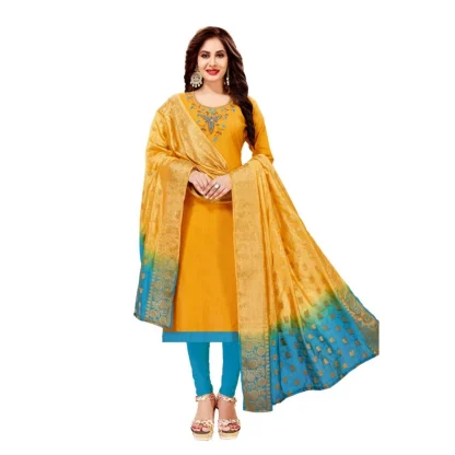 Women's Slub Cotton Unstitched Salwar-Suit Material With Dupatta (Yellow, 2 Mtr)