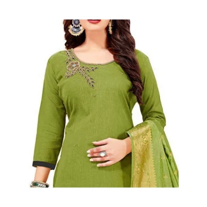 Women's Slub Cotton Unstitched Salwar-Suit Material With Dupatta (Mahendi Green, 2 Mtr) - Image 3