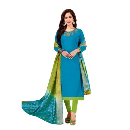 Women's Slub Cotton Unstitched Salwar-Suit Material With Dupatta (Sky Blue, 2 Mtr)