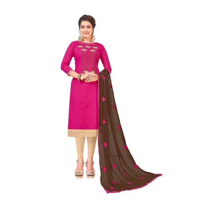 Women's Slub Cotton Unstitched Salwar-Suit Material With Dupatta (Pink, 2 Mtr)