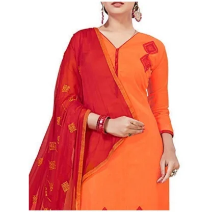 Women's Slub Cotton Unstitched Salwar-Suit Material With Dupatta (Orange, 2 Mtr) - Image 2