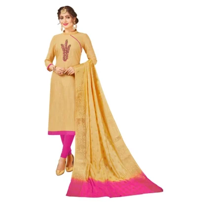 Women's South Slub Cotton Unstitched Salwar-Suit Material With Dupatta (Beige, 2 Mtr)