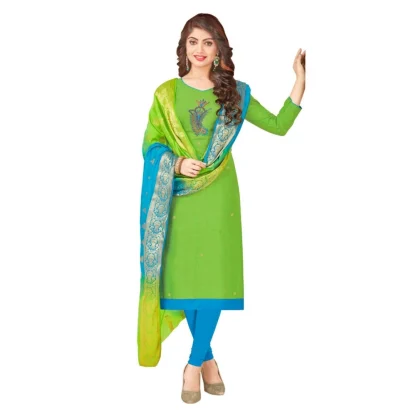 Women's South Slub Cotton Unstitched Salwar-Suit Material With Dupatta (Green, 2 Mtr)