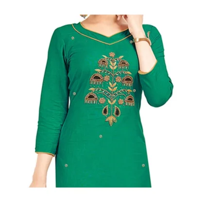 Women's South Slub Cotton Unstitched Salwar-Suit Material With Dupatta (Green, 2 Mtr) - Image 2