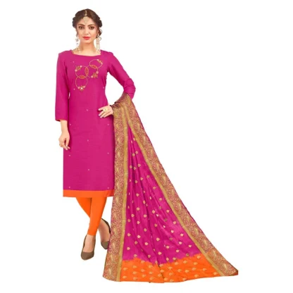 Women's South Slub Cotton Unstitched Salwar-Suit Material With Dupatta (Pink, 2 Mtr)