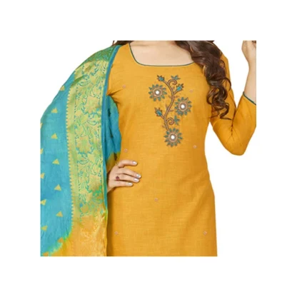 Women's South Slub Cotton Unstitched Salwar-Suit Material With Dupatta (Yellow, 2 Mtr) - Image 2