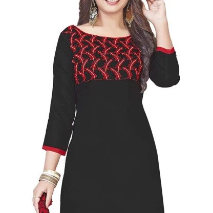 Women's Glaze Cotton Unstitched Salwar-Suit Material With Dupatta (Black, 2 Mtr) - Image 2