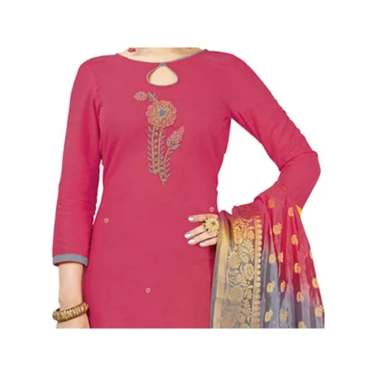 Women's South Slub Cotton Unstitched Salwar-Suit Material With Dupatta (Pink, 2 Mtr) - Image 2