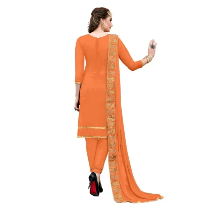 Women's Chanderi Cotton Unstitched Salwar-Suit Material With Dupatta (Orange, 2.20 Mtr) - Image 2