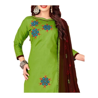 Women's Glaze Cotton Unstitched Salwar-Suit Material With Dupatta (Green, 2 Mtr) - Image 3