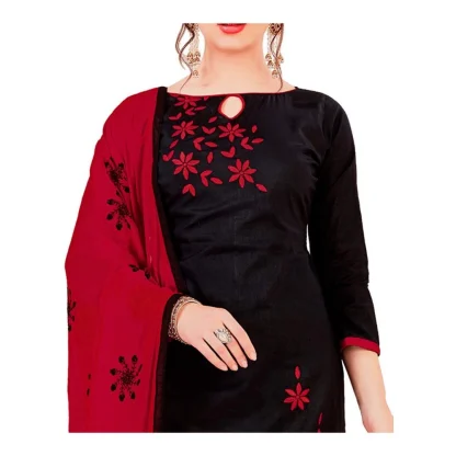 Women's Glaze Cotton Unstitched Salwar-Suit Material With Dupatta (Black, 2 Mtr) - Image 3