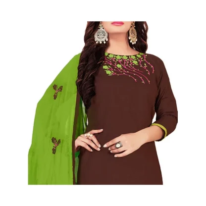 Women's Glaze Cotton Unstitched Salwar-Suit Material With Dupatta (Brown, 2 Mtr) - Image 2