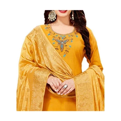 Women's Slub Cotton Unstitched Salwar-Suit Material With Dupatta (Yellow, 2 Mtr) - Image 3