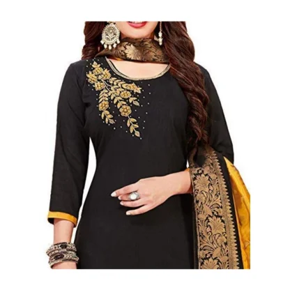 Women's Slub Cotton Unstitched Salwar-Suit Material With Dupatta (Black, 2 Mtr) - Image 3