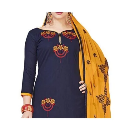 Women's Slub Cotton Unstitched Salwar-Suit Material With Dupatta (Navy Blue, 2 Mtr) - Image 2