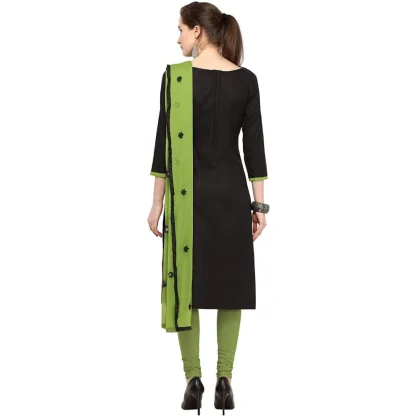 Women's Slub Cotton Unstitched Salwar-Suit Material With Dupatta (Black, 2 Mtr) - Image 3