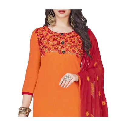 Women's Slub Cotton Unstitched Salwar-Suit Material With Dupatta (Orange, 2 Mtr) - Image 2