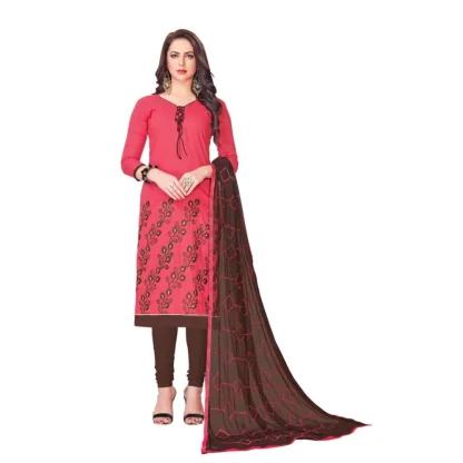 Women's Slub Cotton Unstitched Salwar-Suit Material With Dupatta (Light Red, 2 Mtr)