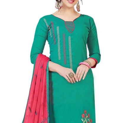 Women's Slub Cotton Unstitched Salwar-Suit Material With Dupatta (Turquoise, 2 Mtr) - Image 2