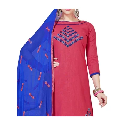 Women's Slub Cotton Unstitched Salwar-Suit Material With Dupatta (Pink, 2 Mtr) - Image 2