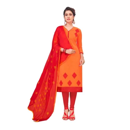 Women's Slub Cotton Unstitched Salwar-Suit Material With Dupatta (Orange, 2 Mtr)