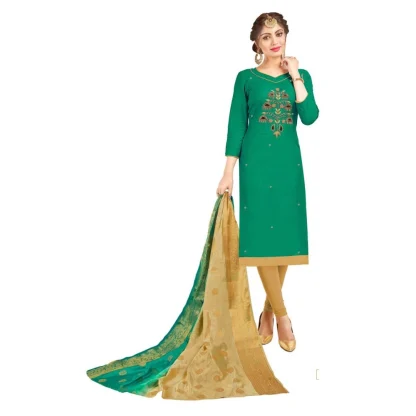 Women's South Slub Cotton Unstitched Salwar-Suit Material With Dupatta (Green, 2 Mtr)