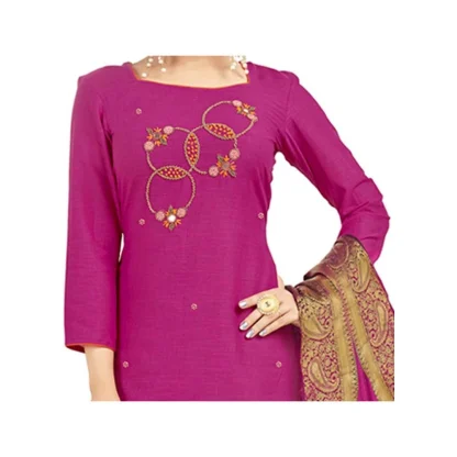 Women's South Slub Cotton Unstitched Salwar-Suit Material With Dupatta (Pink, 2 Mtr) - Image 2