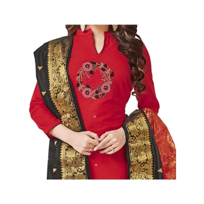 Women's South Slub Cotton Unstitched Salwar-Suit Material With Dupatta (Red, 2 Mtr) - Image 2