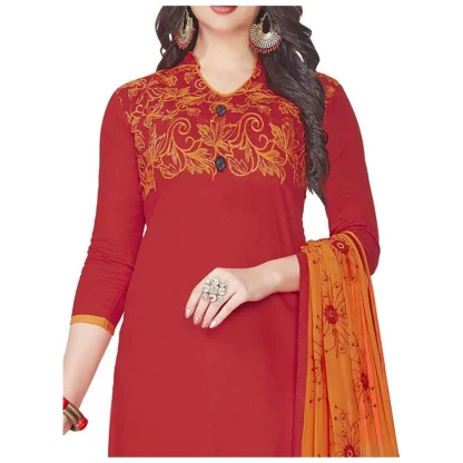 Women's Glaze Cotton Unstitched Salwar-Suit Material With Dupatta (Red, 2 Mtr) - Image 2