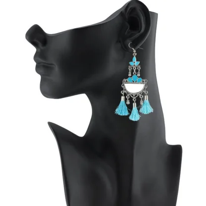 Women's Oxidized Silver plated Firoji Tassels Earrings-silver, Blue - Image 2