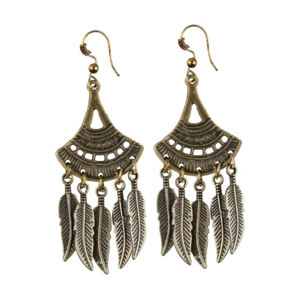 Women's Gold Plated Leaf Design Earrings-Gold