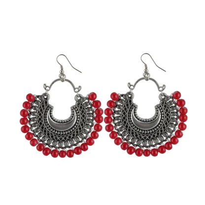 Women's Silver Plated Hook Dangler Hanging Beads Earrings-Silver