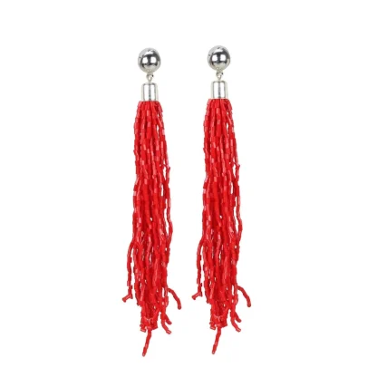 Women's Alloy, Beads Hook Dangler Hanging Earrings-Red