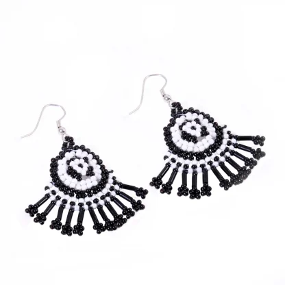 Women's Alloy, Thread Hook Dangler Hanging Earrings-Black - Image 3