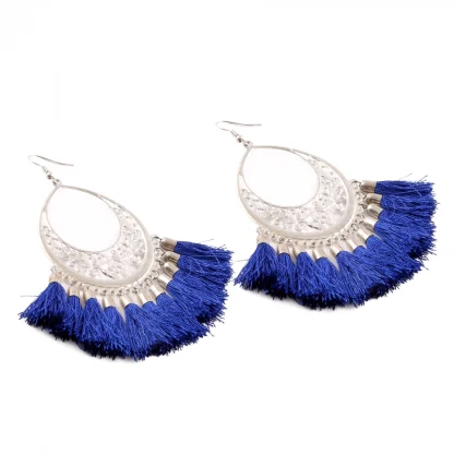 Women's Silver Plated Hook Dangler Hanging Tassels Earring-Silver - Image 3