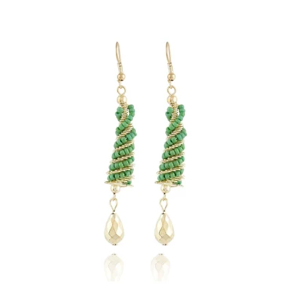 Women's Alloy Hook Dangler Hanging Earrings-Green