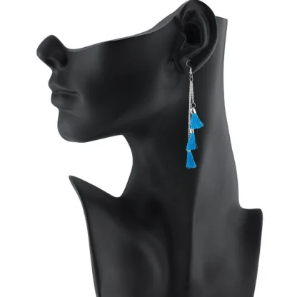 Women's Tassels Beads Hook Dangler Hanging Hanging Earrings-Blue - Image 2