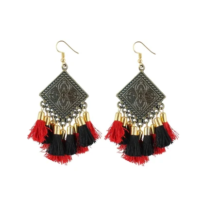 Women's Alloy Hook Dangler Hanging Tassel Earrings-Multicolour