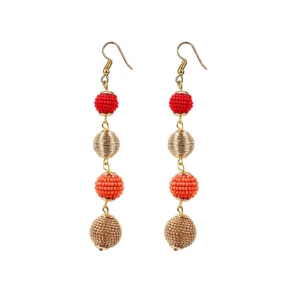 Women's Gold Plated Hook Dangler Hanging Tassel Earrings-Golden,Red