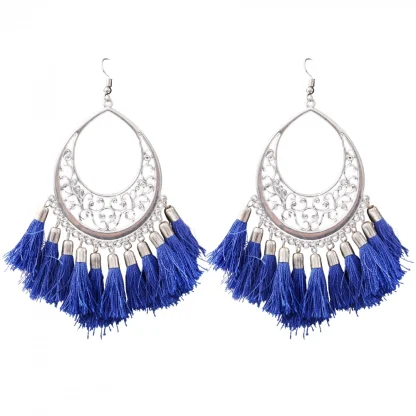 Women's Silver Plated Hook Dangler Hanging Tassels Earring-Silver