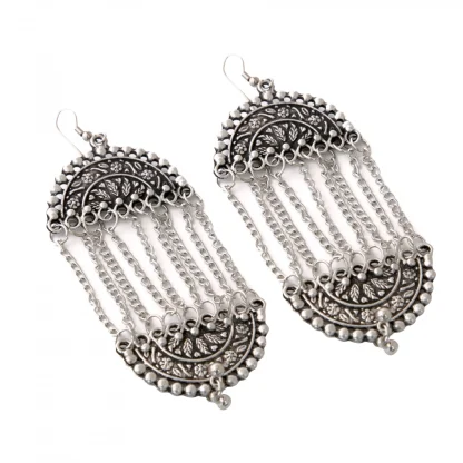 Women's Silver Plated Hook Dangler Hanging Earrings-Silver - Image 3