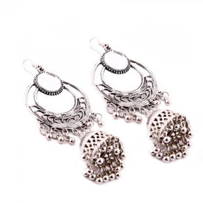 Women's Silver Oxidized Hook Dangler Hanging Afgani Tribal Fancy Earrings-Silver - Image 3