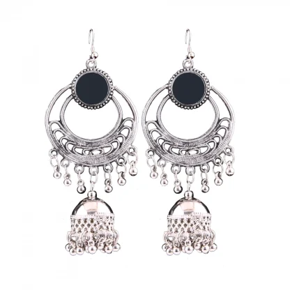 Women's Silver Oxidized Hook Dangler Hanging Afgani Tribal Fancy Earrings-Silver