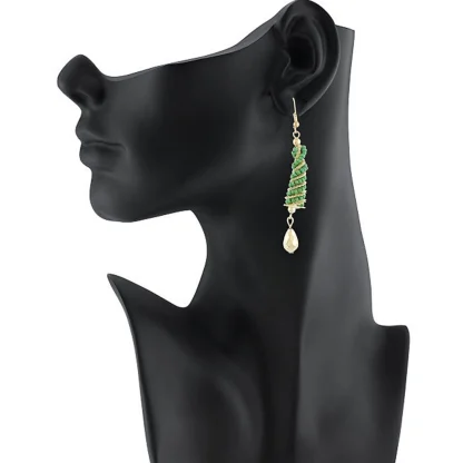 Women's Alloy Hook Dangler Hanging Earrings-Green - Image 2