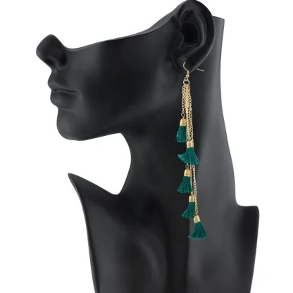 Women's Golden plated Hook Dangler Hanging Earrings-Green - Image 2