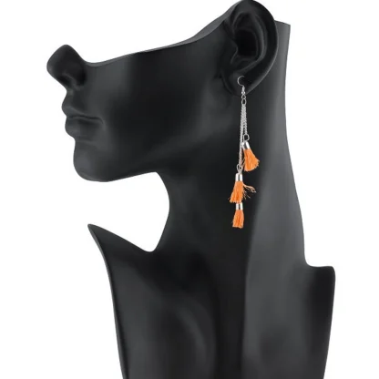 Women's Tassels Beads Hook Dangler Hanging Hanging Earrings-Orange - Image 2