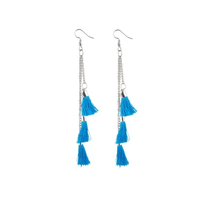 Women's Tassels Beads Hook Dangler Hanging Hanging Earrings-Blue